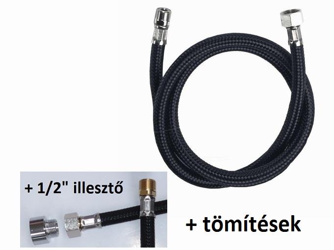 Fodrász fejmosóhoz csaptelephez flexibilis! Cm zuhany tömlő + 3/8” 1/2” illesztővel fekete szövettel