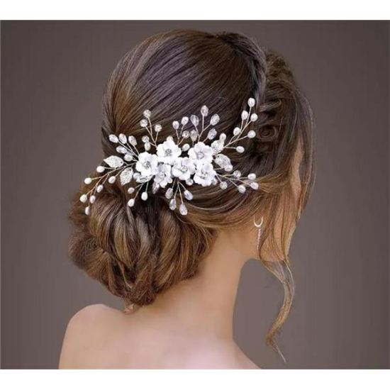 Menyasszonyi - esküvői - party hajdísz csillogó gyöngyökkel 17×9cm