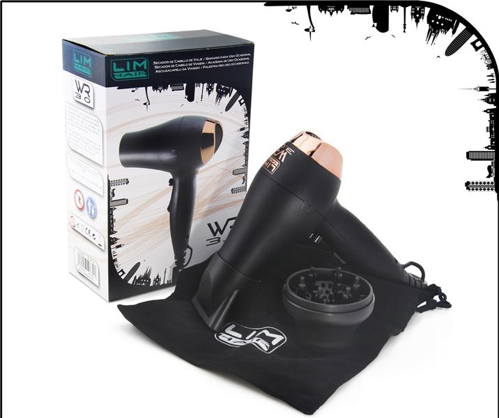 Professzionális MINI utazó hajszárító LIM-HAIR WR3.0 Fekete - Rózsa arany 1200W