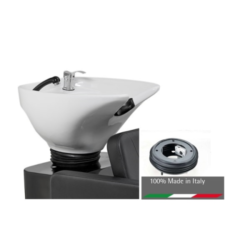 Fodrász porcelán fejmosó tál hajmosóra Delux - fehér - kifolyó+billentő szerkezet szerelvény nélkül