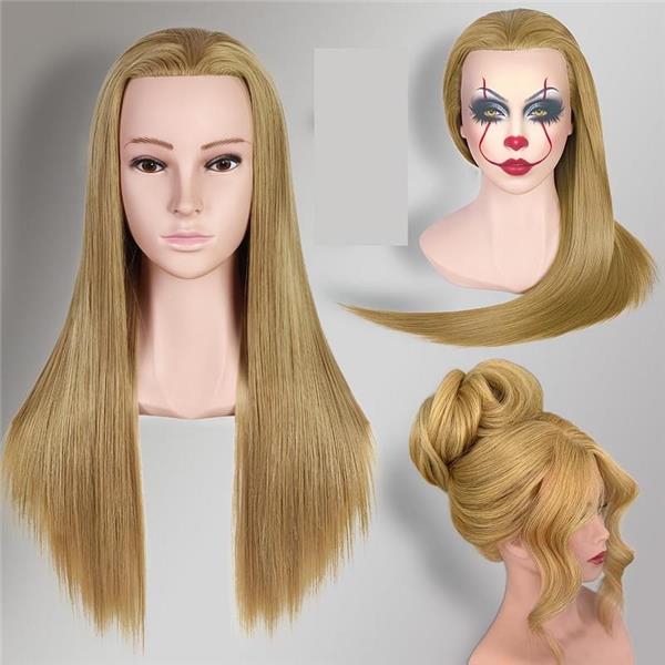 Fodrász vállas babafej íves vállakkal 60-65cm protein alapú szintetikus világos szőke hajjal