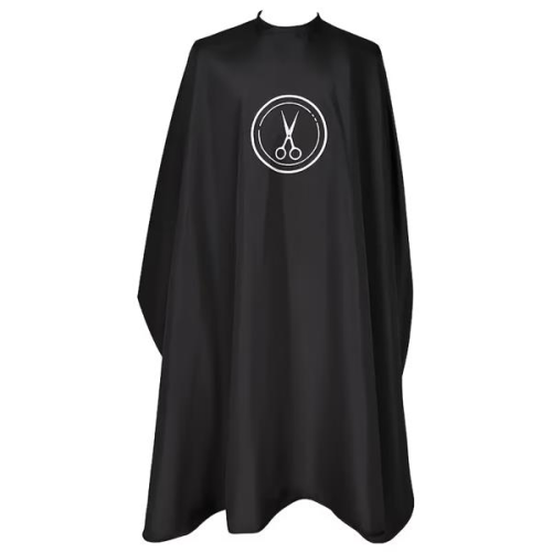 Fodrász beterítő hajvágó kendő fekete patentos 145×161cm olló mintával