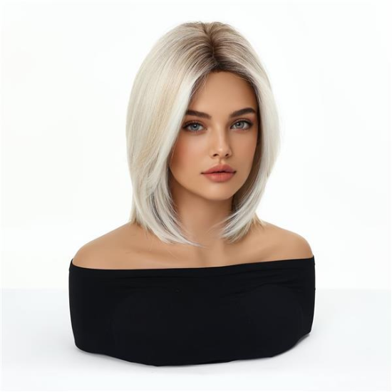 Paróka szintetikus műhajból 30cm szőke - barna Ombre - bob fazon egyenes haj és fufru Paróka szintetikus műhajból 30cm szőke - barna Ombre - bob fazon egyenes haj és fufru
